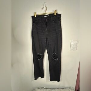 Old Navy Sky-Hi Straight Distressed Black Jeans Women’s Size 10 High Rise